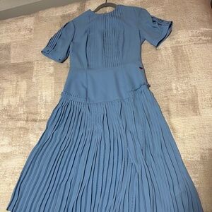 Baby blue pleated Drew Barrymore dress